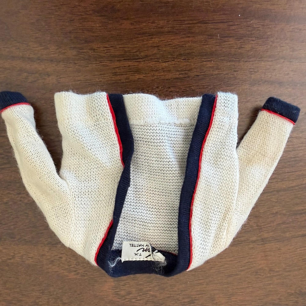 Vintage Ken Doll Cardigan Sweater Mattel Cream Navy Red Knit Varsity Accessory